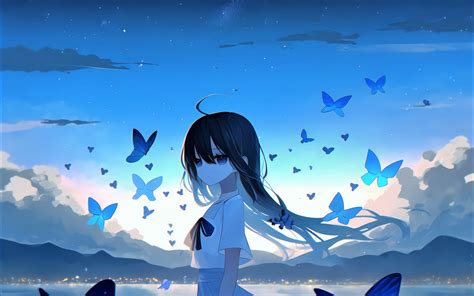 sad girl wallpaper  anime girl mood butterflies