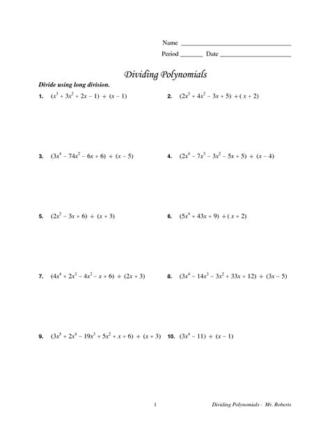 images  polynomial long division worksheet  grade long