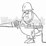 Man Coloring Djart Worker Drill Carrying Saw Outline Royalty Clip Illustration Vector sketch template