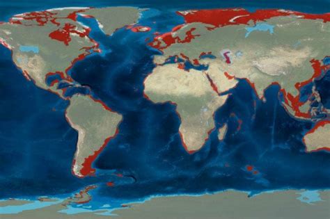 world map showing land  underwater  rising seas rpics