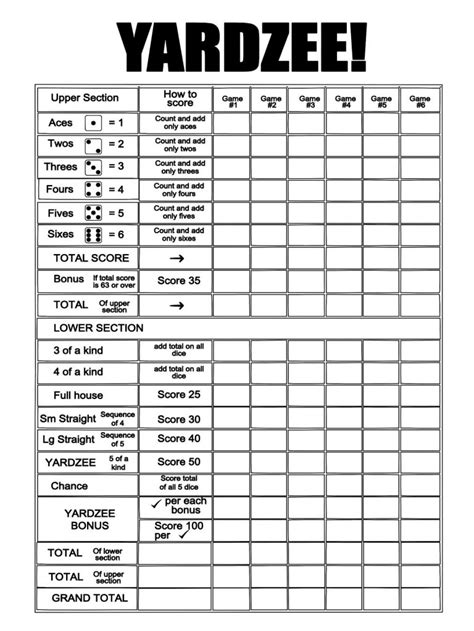 printable yahtzee score sheets card