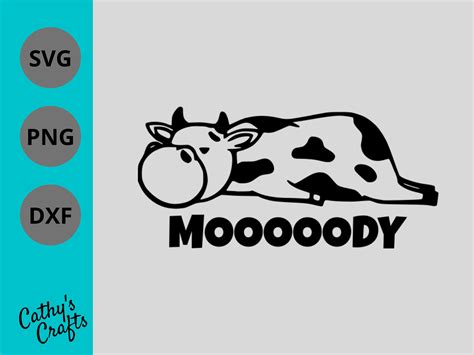 Mooody Cow Svg Png Dxf Digital Download Zipped Files Sleepy Etsy Canada