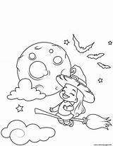 Coloring Broomstick Witch Flying Halloween Little Cute Pages Printable sketch template