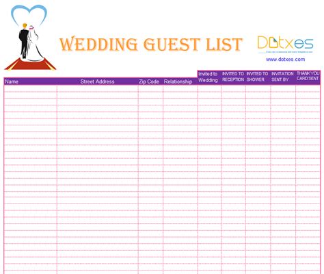 blank wedding guest list template dotxes guest list print