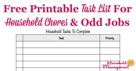 printable task list template master list  household chores odd jobs