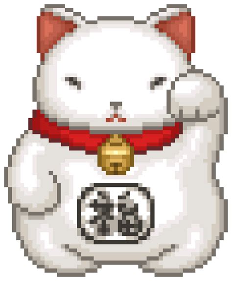 Maneki Neko Cat Japan Pixel Art Kawaii Cute Lucky Lucky