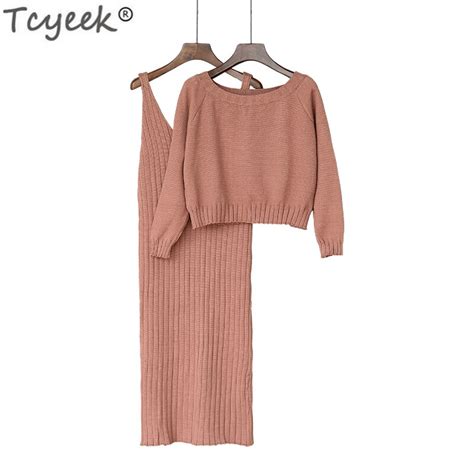 Tcyeek Women S Two Piece Set Top And Dress 2020 Autumn Female Suits