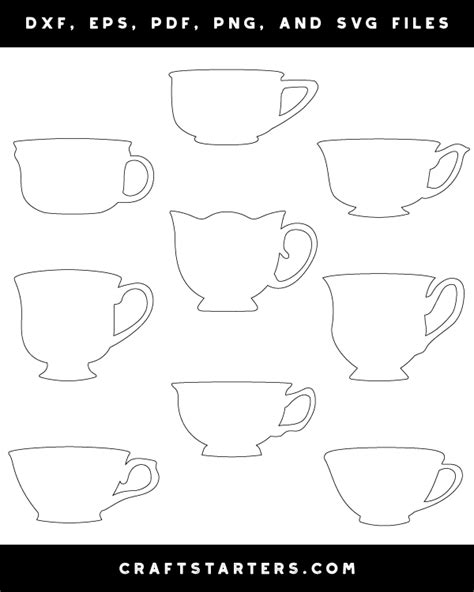 teacup outline patterns dfx eps  png  svg cut files