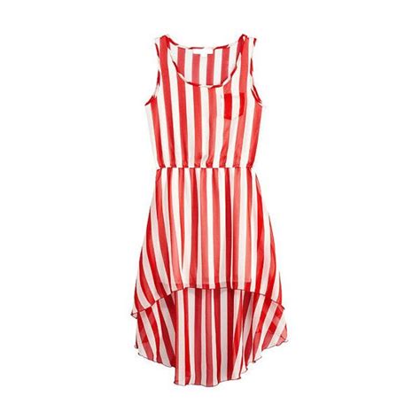 sleeveless asymmetric hem stripes red white dress liked on polyvore