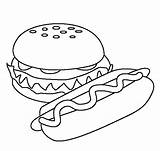 Coloring Food Pages Foods Burger Hotdog Print sketch template