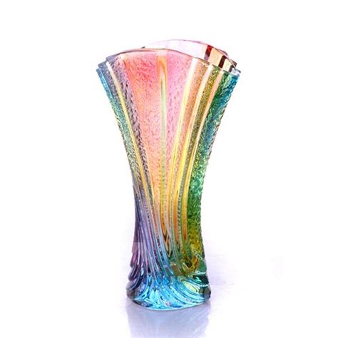 Stunning Rainbow Colored Pleated Fan Design Glass Tall Flower Vase