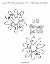 Coloring Flower Numbers Petals Missing Count Fill Print Ll Twistynoodle sketch template