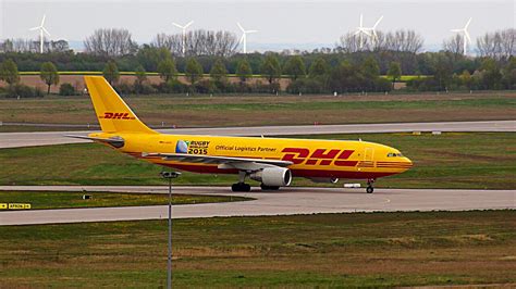 dhl  special livery rugby world cup  landing  leipzighalle airport germany