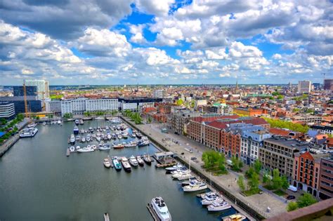 aerial view   port  docks  antwerp belgium stock photo image  city landscape