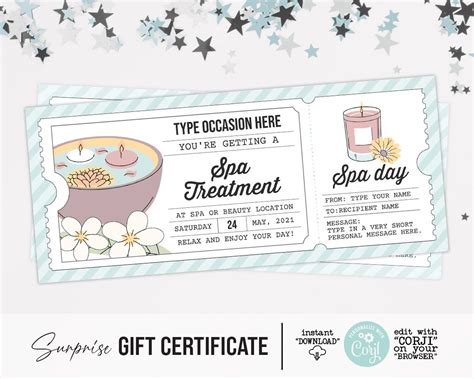 spa gift voucher certificate ticket template   occasion etsy