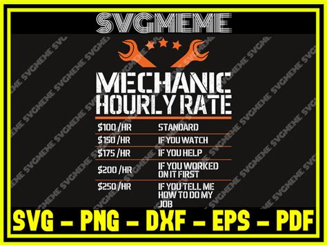 mechanic hourly rate labor rates svg png dxf eps  clipart  cricut