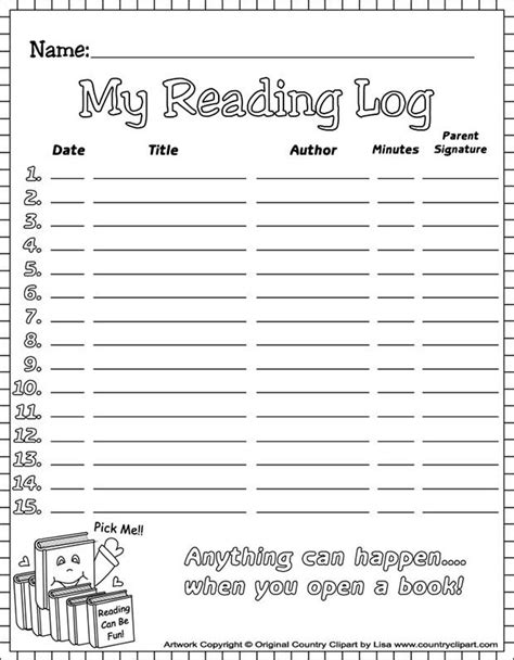 printable kindergarten reading log
