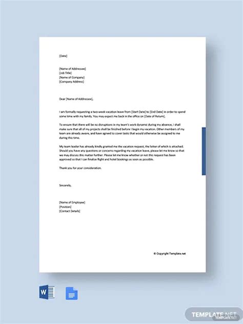 vacation leave letter  template  templatenet
