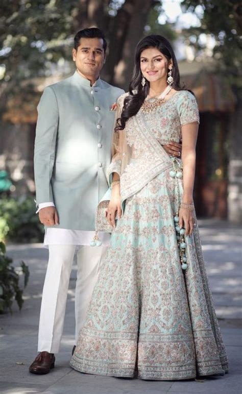 couple matching outfit engagement dress  bride indian wedding