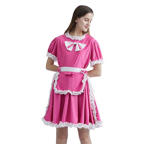 Womens French Maid Costume Sexy Pink Satin Halloween Fancy Dress Buy