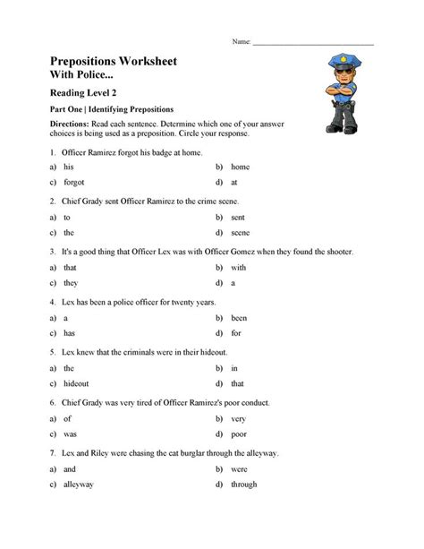 preposition worksheets  grade  preposition worksheet  reading