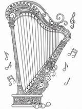Harp Harfe Colorir Harpa Harpe Relax Colorish Malbücher Zentangle Colorironline Desenhos sketch template