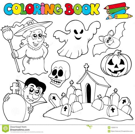 coloring book  halloween theme stock vector illustration