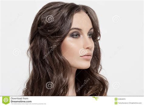 beautiful brunette girl healthy long curly hair stock image image of hairdo caucasian 34854875