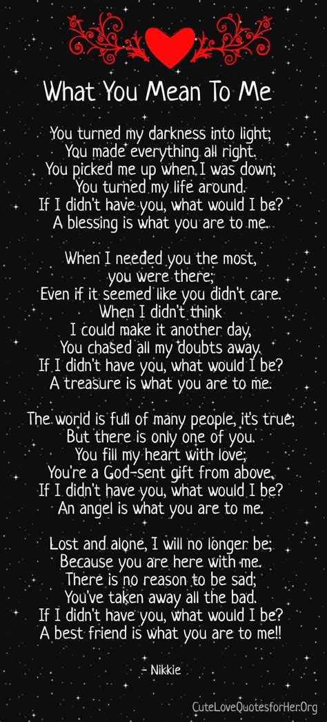 U Mean The World To Me Poem Romantic Quotes Love Quotes