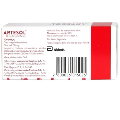 Artesol Cilostazol 50 Mg 30 Comprimidos