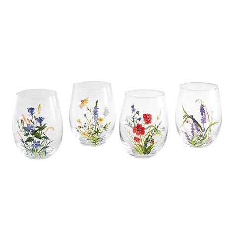 Wildflower Hand Painted Stemless Wine Glass Set Of 4 Pier1