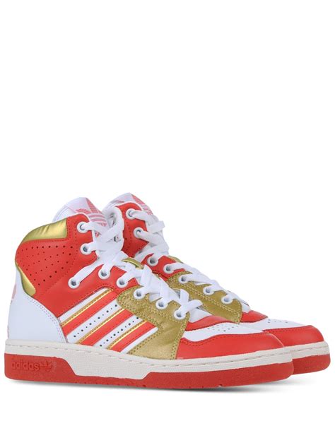 adidas originals high tops trainers  red lyst