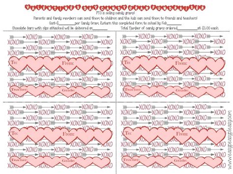 printable valentines day candy gram template  calendar printable