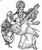Saraswati Coloring Goddess Hindu Drawing Clipart Gods Krishna Puja Maa Mata Goddesses Sketch Pages Pencil Panchami Basant Colouring Drawings Lord sketch template