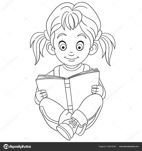 girl reading coloring pages