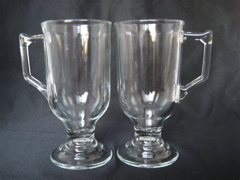 Vintage Pair Clear Glass Irish Coffee Mugs Indiana Glass