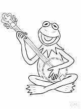 Kermit Frog Rana Tocando Gustavo Guitarra Ausmalbilder Muppets Frosch Gitarre Muppet Kikker Gitaar Ausmalbild Colorare Malvorlage Speelt Guitar sketch template