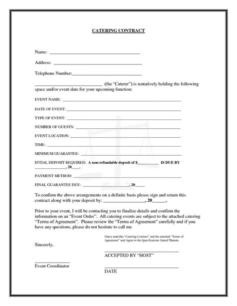 catering contract  printable documents