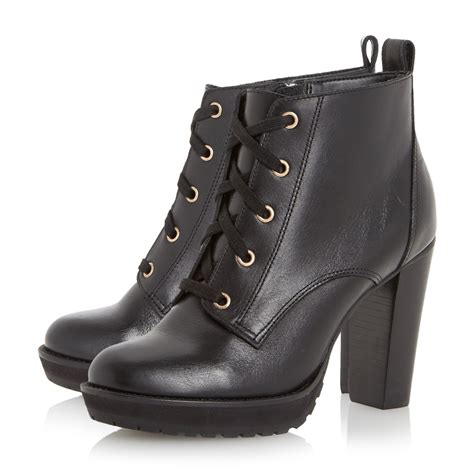dune onslow stacked high heel lace  ankle boot  black lyst