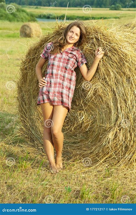 Girl On Hay Stock Image Image Of Adult Cheerful Resting 17721217