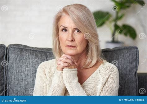 Portrait Of A 60 Years Old Pensive Mature Woman Stock Image Image Of