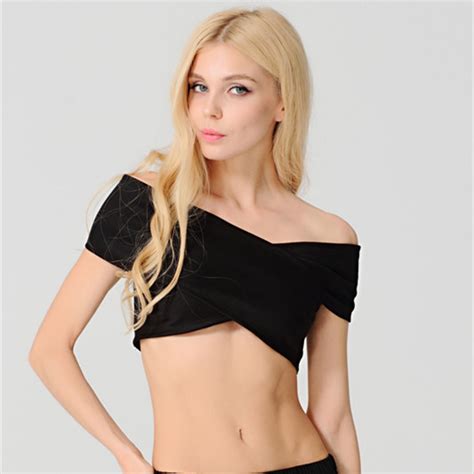 2015 New Slash Neck Backless Crop Top With Zipper Low Cut