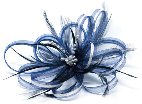 classic navy blue  silver fascinator  crystal  bead detail silver fascinator blue