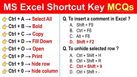 ms excel shortcut keys mcqs   competitive exams  interviews