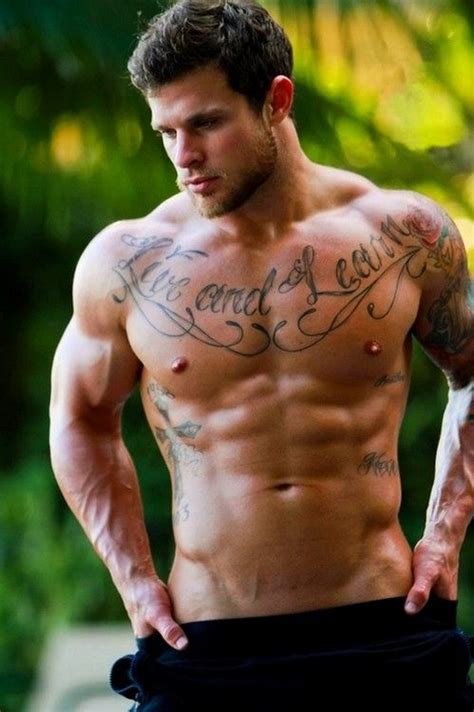 Buffed Bearded Hunk With Chest And Shoulder Tattoos