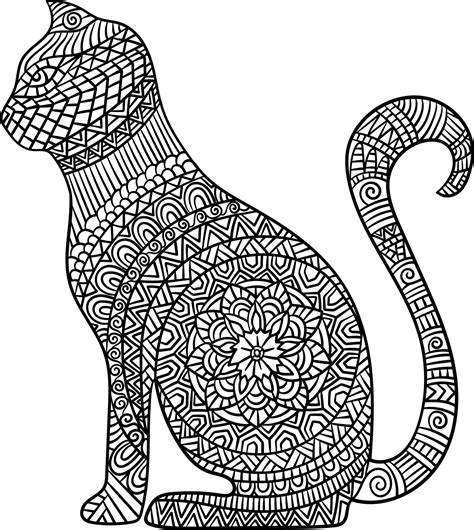 cat mandala coloring pages  adults  vector art  vecteezy