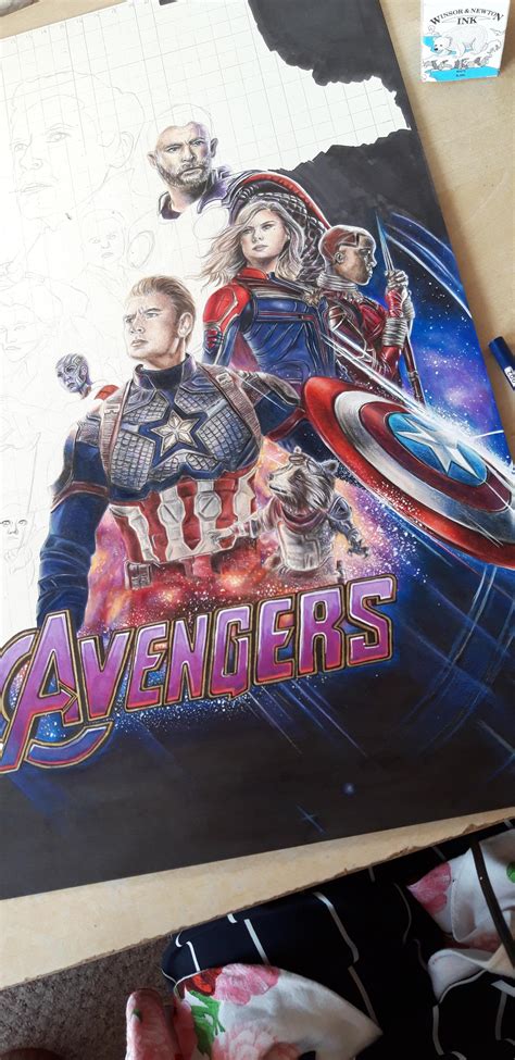 working  drawing  avengers endgame poster drawn