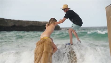 Topless Kate Upton Goes Ass Over Tit Off A Rock During