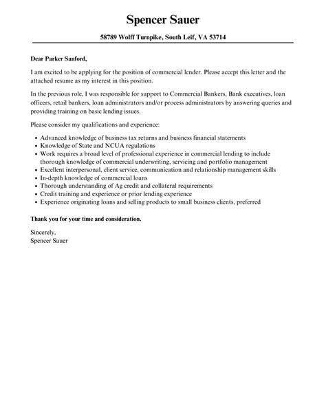 commercial lender cover letter velvet jobs