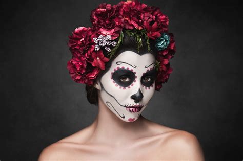 wallpaper  de los muertos portrait bare shoulders makeup skull